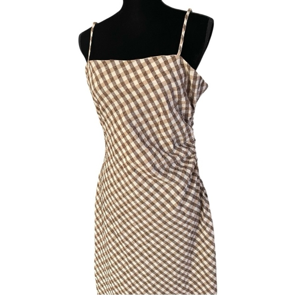 House of Harlowe 1960 Brown Gingham Check Ruched Sheath Midi Slip Dress XL new - Picture 5 of 10